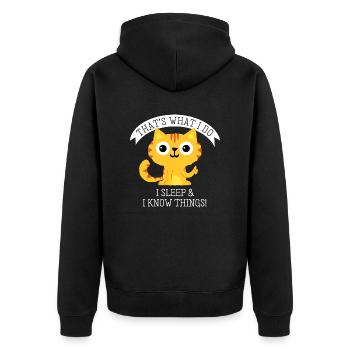 I sleep and know things - Lustiger Katzen Spruch - Unisex Premium Organic Zip Hoodie - black - Back - Nico (187cm)