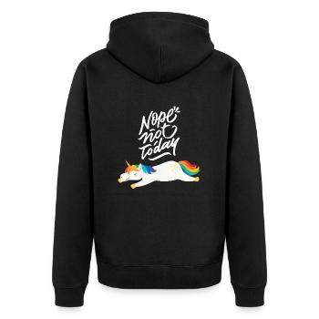 Nope Not Today - Lazy Unicorn - Unisex Premium Bio Zip Hoodie - Schwarz - Hinten - Nico (187cm)