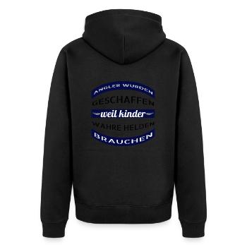 Angler wurden geschaffen weil Kinder wahre Helden - Unisex Premium Bio Zip Hoodie - Schwarz - Hinten - Nico (187cm)