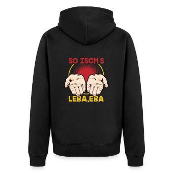SCHWÄBISCH LEBEN EBEN by The Manzanita´s - Unisex Premium Bio Zip Hoodie - Schwarz - Hinten - Nico (187cm)