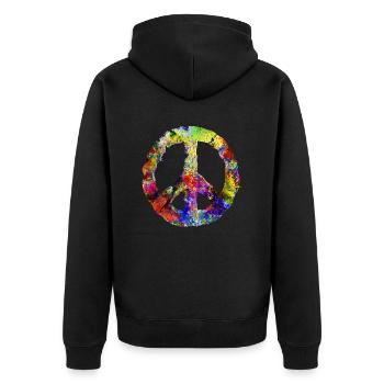 Peace Symbol Frieden Freiheit Revolution Love - Unisex Premium Bio Zip Hoodie - Schwarz - Hinten - Nico (187cm)