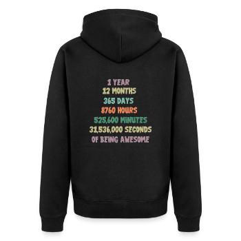 Geschenk zum 1. Geburtstag 1 Jahr - Unisex Premium Bio Zip Hoodie - Schwarz - Hinten - Nico (187cm)