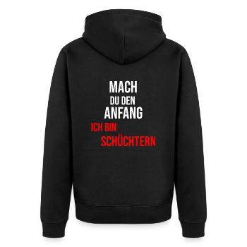 Ich bin schüchtern - Unisex Premium Bio Zip Hoodie - Schwarz - Hinten - Nico (187cm)