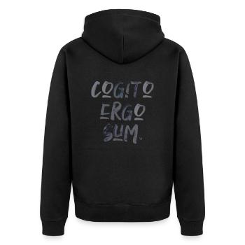 so I think I'm Latin language script - Unisex Premium Organic Zip Hoodie - black - Back - Nico (187cm)