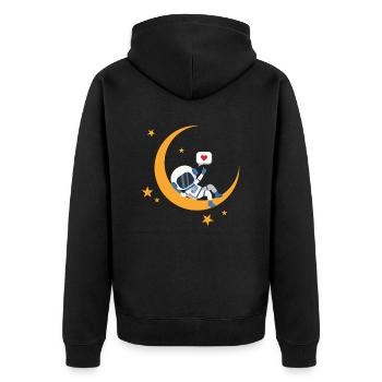 Schlafanzug Astronaut Mond Weltall Sandmann Schlaf - Unisex Premium Bio Zip Hoodie - Schwarz - Hinten - Nico (187cm)