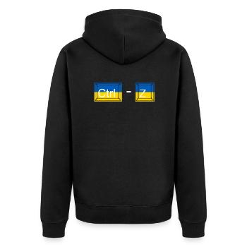 Ctrl - Z / Ctrl minus Z / no war / Ukraine - Russ - Unisex Premium Bio Zip Hoodie - Schwarz - Hinten - Nico (187cm)