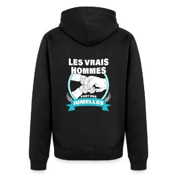 Papa De Jumelles Cadeau Naissance Jumelles - Veste à capuche bio Premium Unisexe - noir - Dos - Nico (187cm)