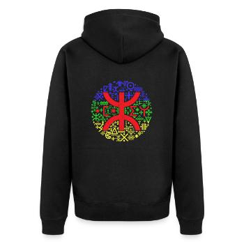 AMAZIGH MOTIVE BERBERE Z AMAZIGH BERBER FLAGGE - Unisex Premium Bio Zip Hoodie - Schwarz - Hinten - Nico (187cm)