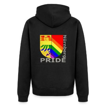 Nürnberg Queer Gay Pride CSD - Unisex Premium Bio Zip Hoodie - Schwarz - Hinten - Nico (187cm)