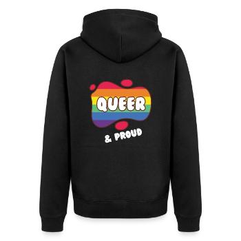 Queer And Proud - Unisex Premium Organic Zip Hoodie - black - Back - Nico (187cm)