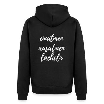 einatmen ausatmen lächeln - Unisex Premium Bio Zip Hoodie - Schwarz - Hinten - Nico (187cm)