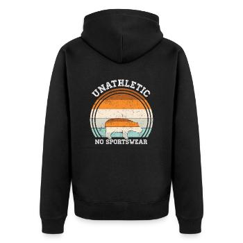 Unathletic no Sportswear Nilpferd Retro Flußpferd - Unisex Premium Bio Zip Hoodie - Schwarz - Hinten - Nico (187cm)