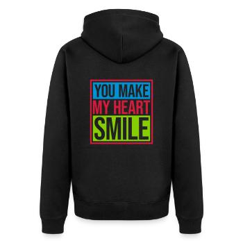 make my heart smile - Unisex Premium Bio Zip Hoodie - Schwarz - Hinten - Nico (187cm)