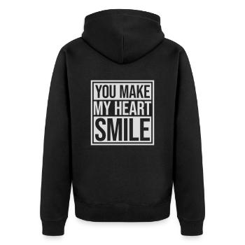 make my heart smile - Unisex Premium Bio Zip Hoodie - Schwarz - Hinten - Nico (187cm)
