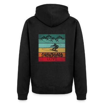 Snowboard Snowboarding Shirt - Board Love Vintage - Unisex Premium Bio Zip Hoodie - Schwarz - Hinten - Nico (187cm)