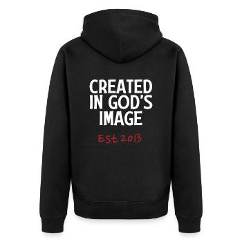 Créé à l’image de Dieu Est 2013 - Veste à capuche bio Premium Unisexe - noir - Dos - Nico (187cm)
