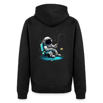 Astronaut am Angeln - Unisex Premium Bio Zip Hoodie - Schwarz - Hinten - Nico (187cm)