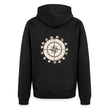 Compass Maritime Shells Travel - Unisex Premium Organic Zip Hoodie - black - Back - Nico (187cm)