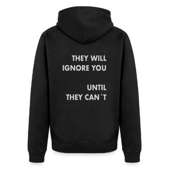 they will ignore - Unisex Premium Bio Zip Hoodie - Schwarz - Hinten - Nico (187cm)
