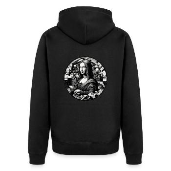 Lächeln einer mysteriösen Schönheit - künstlerischer Druck - Unisex Premium Bio Zip Hoodie - Schwarz - Hinten - Nico (187cm)