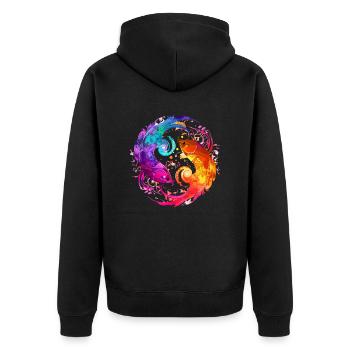 Die und der Fisch - Unisex Premium Bio Zip Hoodie - Schwarz - Hinten - Nico (187cm)