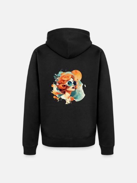 Retro Diva: Woman with retro sunglasses - Unisex Premium Organic Zip Hoodie - black