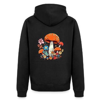 Fleurs et champignons - Veste à capuche bio Premium Unisexe - noir - Dos - Nico (187cm)