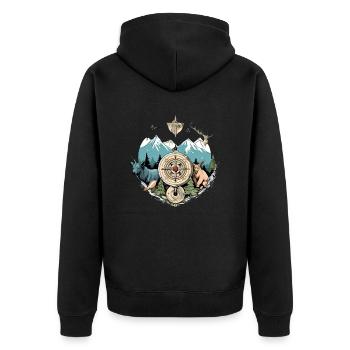 Nature and animal compass - Unisex Premium Organic Zip Hoodie - black - Back - Nico (187cm)