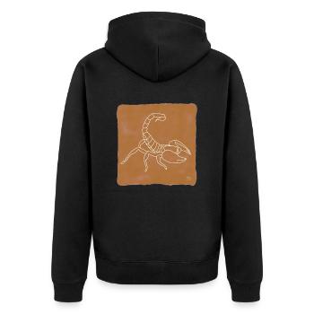 "Scorpion", boho line art design, series "Desert" - Unisex Premium Organic Zip Hoodie - black - Back - Nico (187cm)