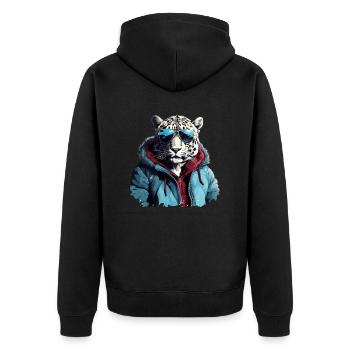 Streetstyle Schneeleopard | Leoparden-Liebhaber - Unisex Premium Bio Zip Hoodie - Schwarz - Hinten - Nico (187cm)