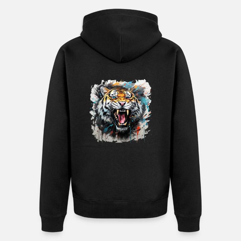 Tiger Design Tête de Tigre - Veste à capuche bio Premium Unisexe - noir