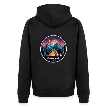 Camping, Zelt und Lagerfeuer - Unisex Premium Bio Zip Hoodie - Schwarz - Hinten - Nico (187cm)