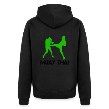 muay thai 1 - Unisex Premium Bio Zip Hoodie - Schwarz - Hinten - Nico (187cm)