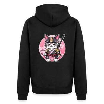 Samurai Katze & Kirschblüten #6 - Unisex Premium Bio Zip Hoodie - Schwarz - Hinten - Nico (187cm)
