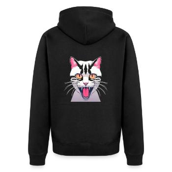 Angry Cat - Unisex Premium Organic Zip Hoodie - black - Back - Nico (187cm)