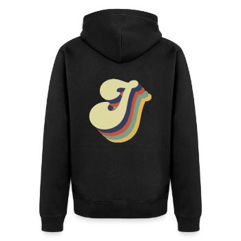 Retro J Buchstabe - Unisex Premium Bio Zip Hoodie - Schwarz - Hinten - Nico (187cm)