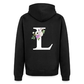 Lettre l floral violet - Veste à capuche bio Premium Unisexe - noir - Dos - Nico (187cm)