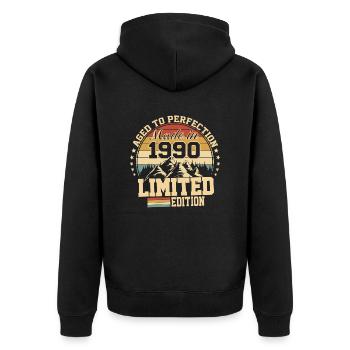 1990 Geburtstag 1990 Jahrgang 1990 Jubiläum - Unisex Premium Bio Zip Hoodie - Schwarz - Hinten - Nico (187cm)