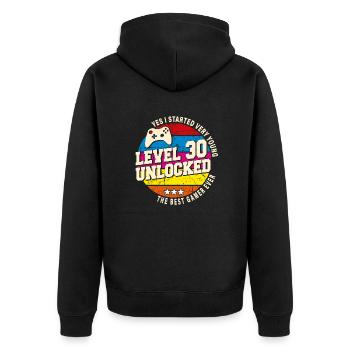 Original 1994 Vintage Level 30 Freischalten - Unisex Premium Bio Zip Hoodie - Schwarz - Hinten - Nico (187cm)