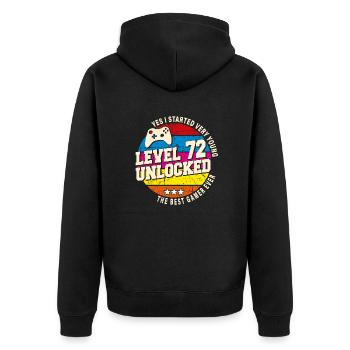 Original 1952 Vintage Level 72 Freischalten - Unisex Premium Bio Zip Hoodie - Schwarz - Hinten - Nico (187cm)