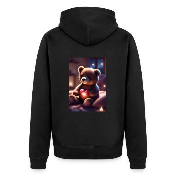 Teddybär mit Herz - Unisex Premium Bio Zip Hoodie - Schwarz - Hinten - Nico (187cm)