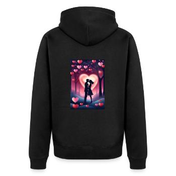 Kuss zum Valentinstag - Unisex Premium Bio Zip Hoodie - Schwarz - Hinten - Nico (187cm)