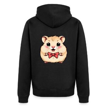 Charmanter Hamster mit roter Fliege - Unisex Premium Bio Zip Hoodie - Schwarz - Hinten - Nico (187cm)