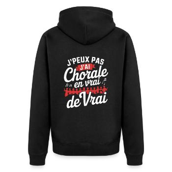 I can't I have Chorale En vrie de vrai - Unisex Premium Bio Zip Hoodie - Schwarz - Hinten - Nico (187cm)