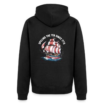1773 bis heute – Fakten und Geschichte - Unisex Premium Bio Zip Hoodie - Schwarz - Hinten - Nico (187cm)