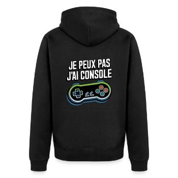 Ich kann nicht trösten - Unisex Premium Bio Zip Hoodie - Schwarz - Hinten - Nico (187cm)