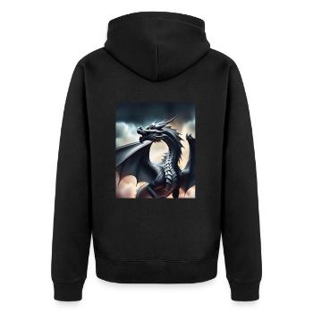 Grauer Drache - Unisex Premium Bio Zip Hoodie - Schwarz - Hinten - Nico (187cm)