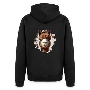 Alpaca Head in Hole 2 - Unisex Premium Organic Zip Hoodie - black - Back - Nico (187cm)