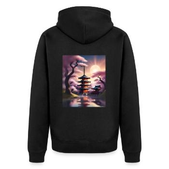 Japanese buildings during sakura - Unisex Premium Organic Zip Hoodie - black - Back - Nico (187cm)