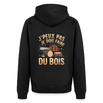 Ich kann nicht, ich muss Holz machen - Unisex Premium Bio Zip Hoodie - Schwarz - Hinten - Nico (187cm)